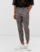 Asos Edition Slim Crop Smart Pants In Jacquard Paisley With Metallic Thread-brown