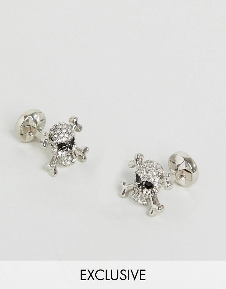 Noose & Monkey Skull Cufflinks With Crystals - Silver