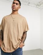 Asos Design Organic Extreme Oversized Longline T-shirt With Pigment Wash-neutral