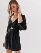 Asos Design Romper With Kimono Sleeve And Cut Out-black