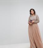 Maya Plus Bridesmaid Long Sleeved Maxi Dress With Delicate Sequin And Tulle Skirt - Black