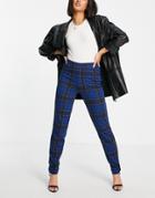 Noisy May Knitted Slim Pants In Blue Tartan Check-blues