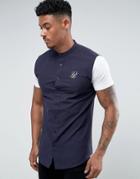 Siksilk Muscle Shirt In Navy With Jersey Sleeves - Navy