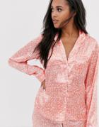 Asos Design Mix & Match Animal Print Satin Shirt - Pink