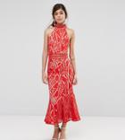Jarlo High Neck Midi Dress In Lace-red