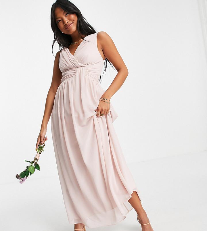 Little Mistress Petite Bridesmaid V Neck Maxi Dress In Pink