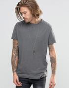 Asos T-shirt In Slub Fabric With Distressing And Angled Seam - Smoked Pearl