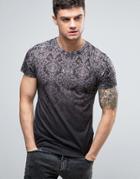 Devote T-shirt In Black Fade With Baroque Print - Black