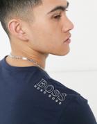 Boss Athleisure Front And Back Logo T-shirt In Navy