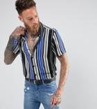 Reclaimed Vintage Inspired Chiffon Stripe Shirt With Short Sleeves In Reg Fit - Blue