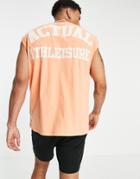 Asos Actual Oversized Tank With Front And Back Athlesiure Logo Print In Orange