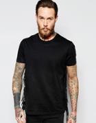 Asos T-shirt With Fringe Sides In Black - Black