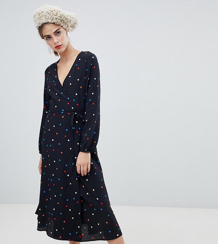 New Look Printed Wrap Midi Dress In Black