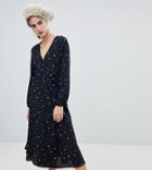 New Look Printed Wrap Midi Dress In Black