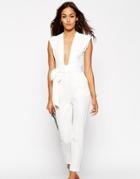 Asos Petite Plunge Front Tailored Jumpsuit - White