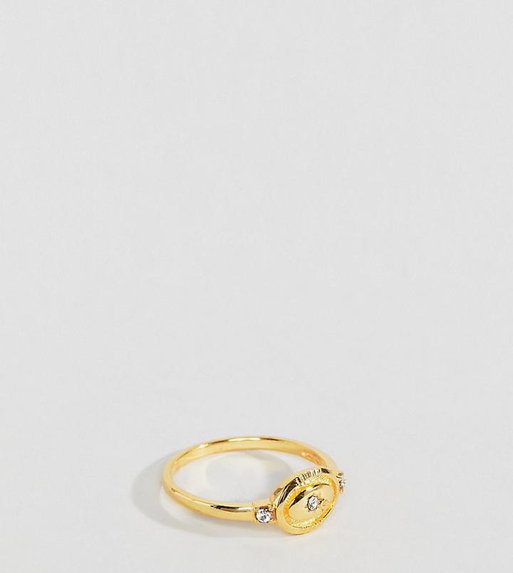 Asos Design Sterling Silver Ring With Gold Plate In Vintage Crystal Design - Gold