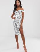 Asos Design Dalmatian Spot Off Shoulder Midi Dress - Multi