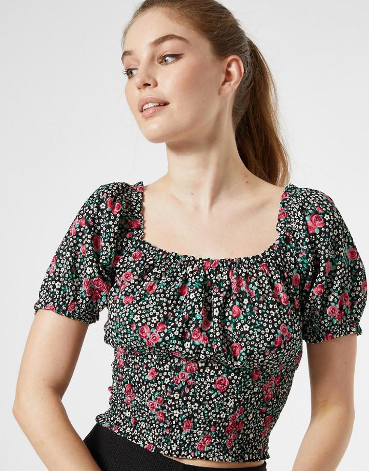 Miss Selfridge Tea Blouse In Black Floral