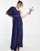 Tfnc Bridesmaid One Shoulder Chiffon Maxi Dress In Navy