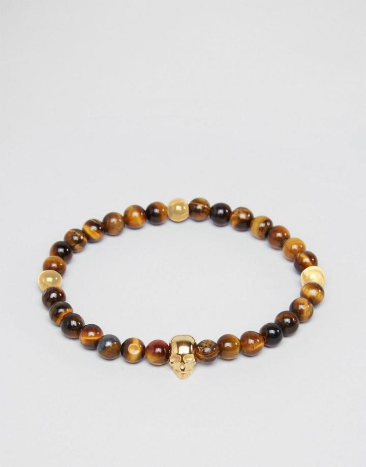 Mister Annum Tigers Eye & Gold Beaded Bracelet - Brown