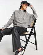 Calvin Klein Jeans Ribbed Half Zip Knit Sweater In Gray