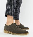 Asos Design Wide Fit Brogue Shoes In Gray Suede With Natural Sole - Gray