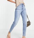 Pieces Tall Kesia High Rise Mom Jeans In Bleach Wash-blue