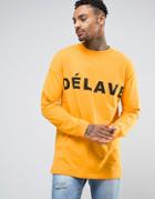 Asos Oversized Long Sleeve T-shirt With Delave Print - Orange