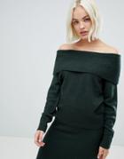 Asos Design Two-piece Off Shoulder Sweater In Fluffy Yarn-green