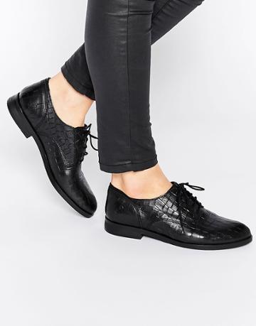 Bronx Leather Lace Up Flat Shoes - Black