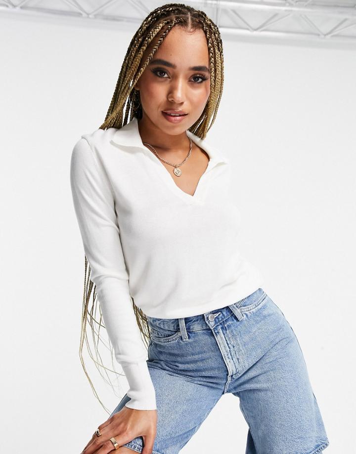 Na-kd Loose Fit Collar Detail Sweater In White