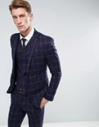 Asos Super Skinny Suit Jacket In Navy And Pink Windowpane Check - Navy