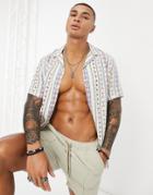 Asos Design Regular Revere Aztec Stripe Shirt In White