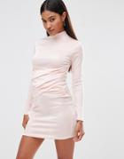 Club L High Neck Bodycon Dress With Wrap Front Detail - Blush