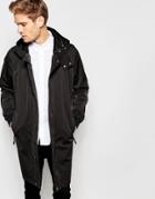 Selected Homme Longline Parka With Detachable Hood - Black