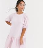 Asos Design Petite Textured Smock Dress With Pephem-pink