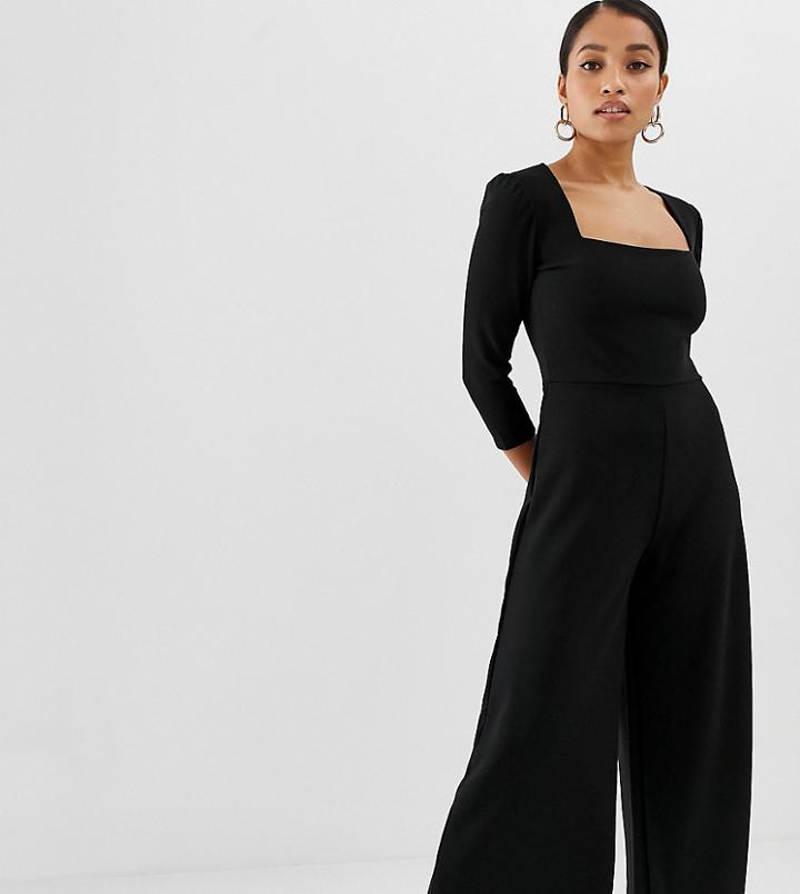 Fashion Union Petite Square Neck Cropped Jumpsuit - Black