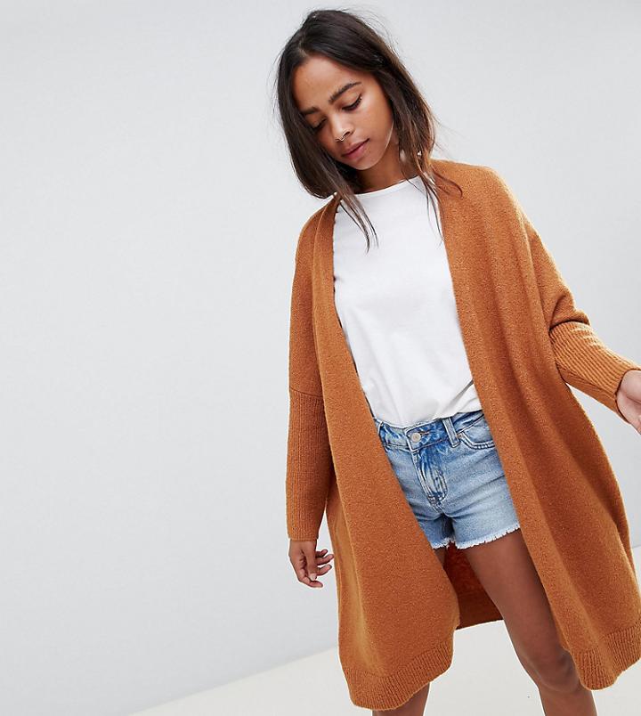 Asos Design Petite Eco Oversize Cardigan In Fluffy Yarn - Stone