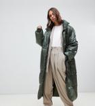 Weekday Oversized Long Padded Jacket In Green