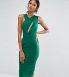 Ttya Black Talex Sleeveless Asymmetric Detail Pencil Midi Dress - Green