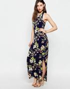 Parisian Maxi Dress In Floral Print - Navy