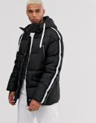 Sixth June Hooded Puffer Jacket With Faux Fur Hood-black