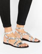 Park Lane Leather And Stud Strappy Flat Sandal - Silver