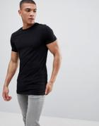 Asos Design Longline Muscle T-shirt With Crew Neck In Black - Black