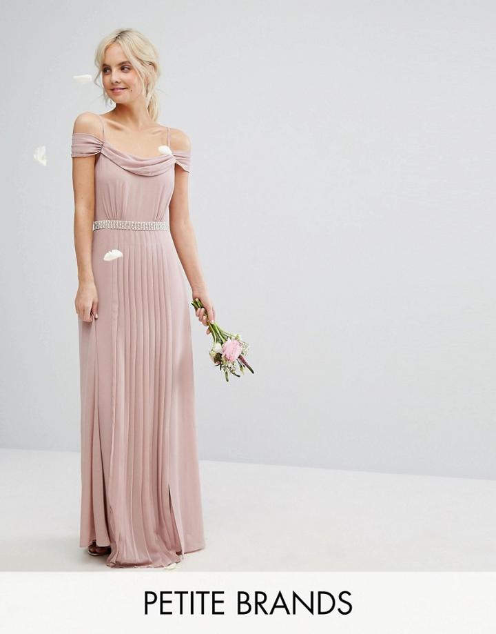 Tfnc Petite Wedding Cold Shoulder Embellished Maxi Dress - Pink