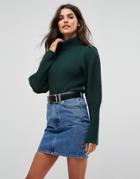 Asos Sweater With Roll Neck And Puff Shoulders - Green