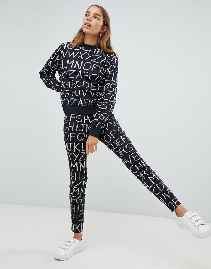 Love Moschino Alphabet Print Skinny Pants-black