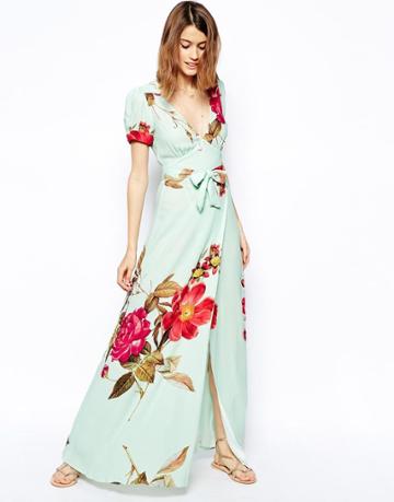 Asos Wrap Maxi Dress In Rose Print