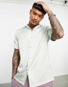 Asos Design Regular Revere Satin Shirt In Recycled Polyester In Mint Green - Lgreen