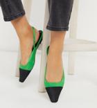 Asos Design Wide Fit Language Slingback Ballet Flats In Green And Black-multi